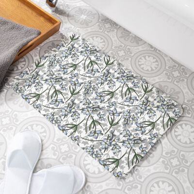 Tapis de bain antidérapant en pierre blanche motif jardin oriental
