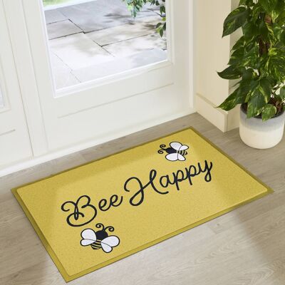 Yellow Bee Happy Indoor Outdoor Doormat (90 x 60cm)