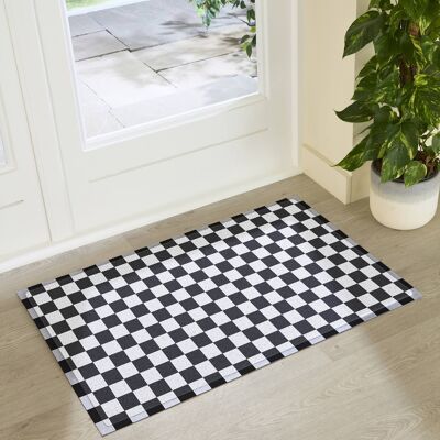 Black Checkerboard Indoor Outdoor Doormat (90 x 60cm)