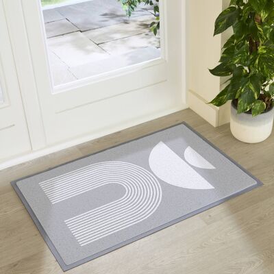 Grey Half Moon Abstract Indoor Outdoor Doormat (90 x 60cm)