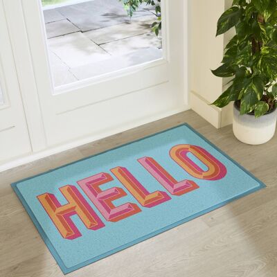 Blue Hello Indoor Outdoor Doormat (90 x 60cm)