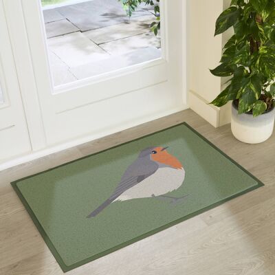 Felpudo para interior y exterior de petirrojo verde (90 x 60 cm)