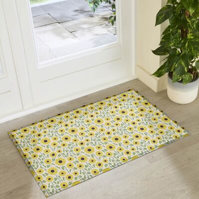 Paillasson d'intérieur et d'extérieur à motif tournesol jaune (90 x 60 cm)