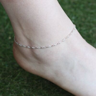 Tobillera india de plata pura, fina, trenzada, estilo bohemio, estilo payal