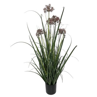 Pianta di erba artificiale da 95 cm in vaso con dettaglio di fiori