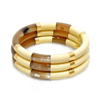 Bracciale spesso in corno - 7401 C - Foglia d'oro