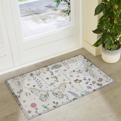 Felpudo con diseño de mariposas y flores para interior y exterior (90 x 60 cm)