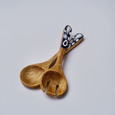 Monochrome Wooden Spoon & Fork Set with Enamel