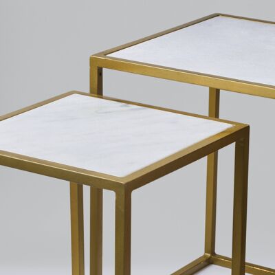 Tables d'appoint gigognes carrées en marbre blanc