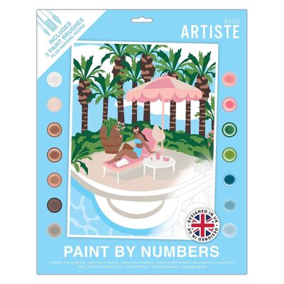 Peinture par numéros Artiste, bord de piscine, loisirs créatifs estivaux, planche de 395 x 295 mm, 14 couleurs acryliques, 3 tailles de pinceaux, loisirs créatifs pour adultes, loisirs créatifs, design à code numérique, art personnalisé