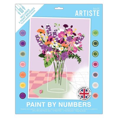Peinture par numéros Artiste, grand format, vase de fleurs, peinture estivale, planche de 395 x 295 mm, 14 couleurs acryliques, 3 tailles de pinceaux, loisirs créatifs pour adultes, loisirs créatifs, design à code numérique, art personnalisé