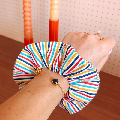 Scrunchie PAULINE / cotone stampato con strisce turchesi, gialle e arancioni