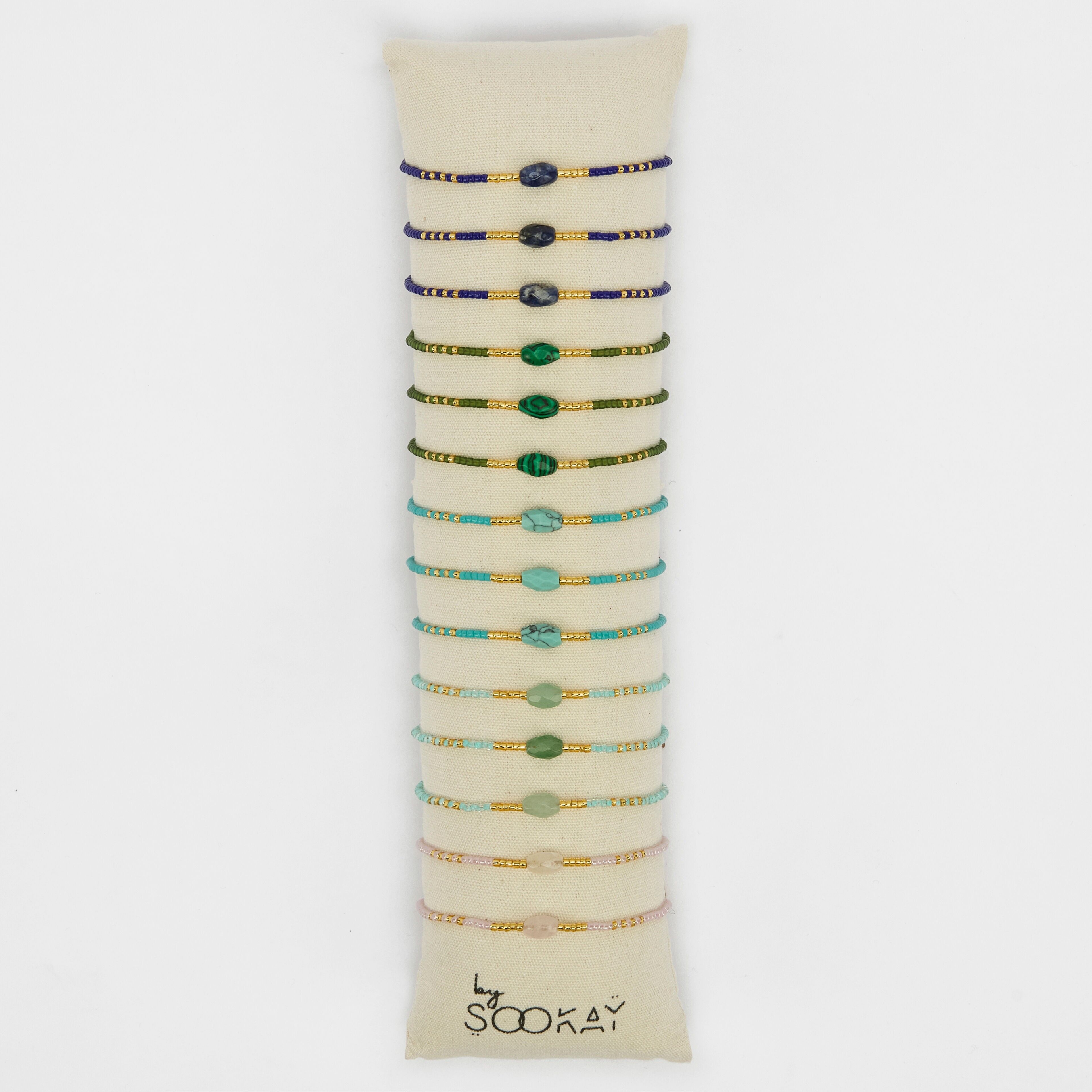 Braccialetti fatti a mano in pietra naturale ovale sfaccettata e perline di vetro giapponese