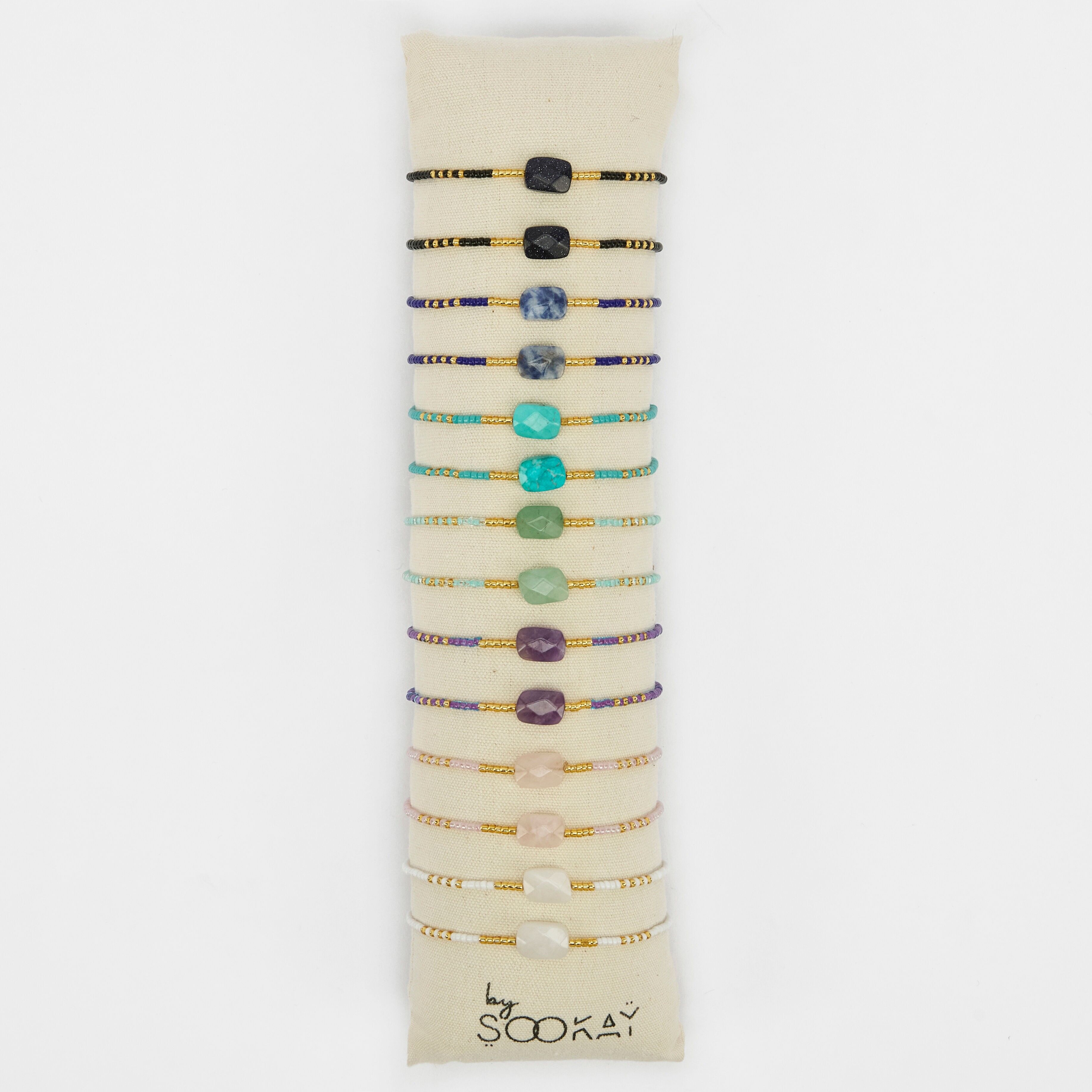 Braccialetti fatti a mano in pietra naturale sfaccettata rettangolare e perline di vetro giapponese