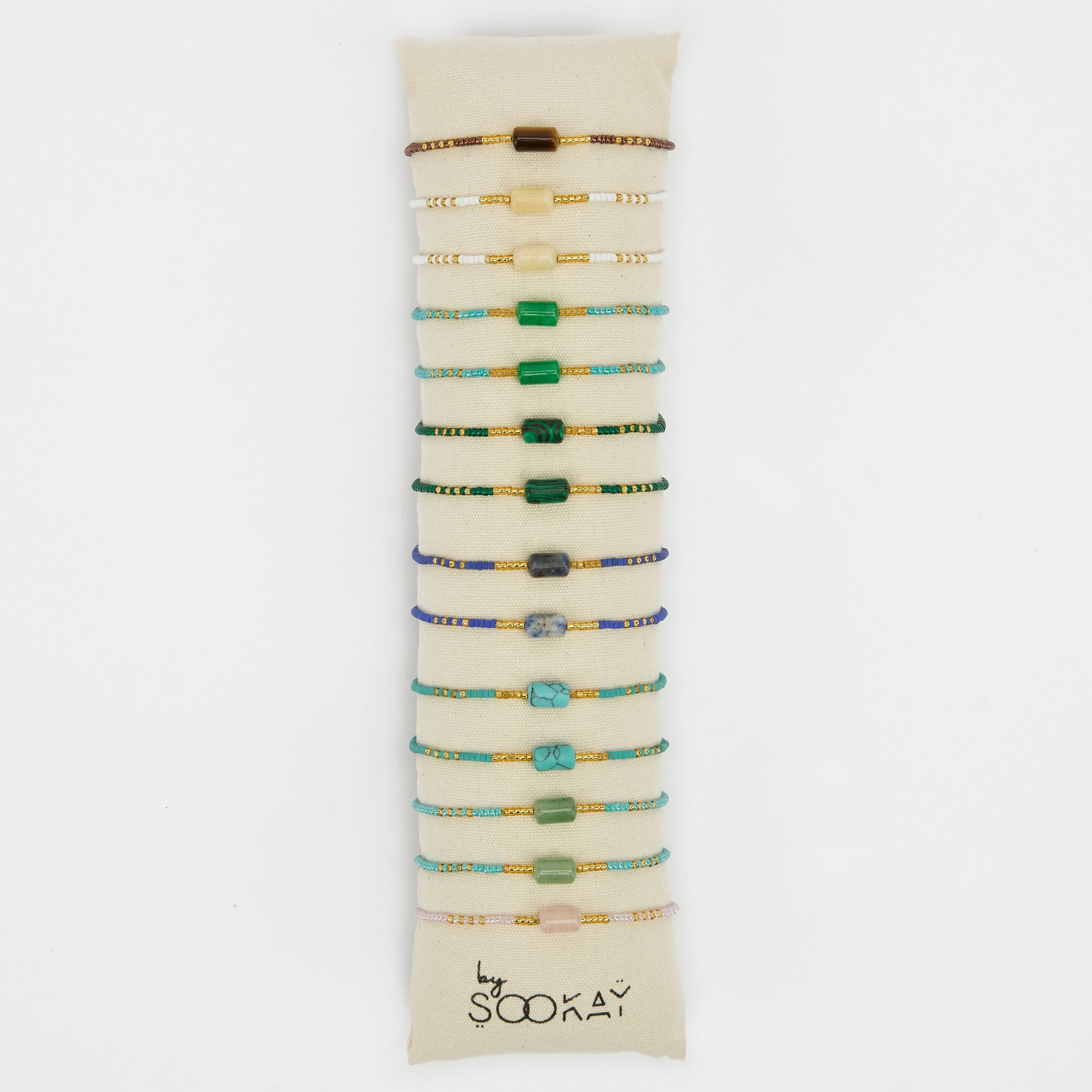 Braccialetti in pietra naturale, tubo sfaccettato e perle di vetro giapponese, fatti a mano