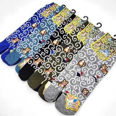 Calcetines Tabi de algodón japonés con estampado de Shiba y Karakusa, tallas FR 40-45