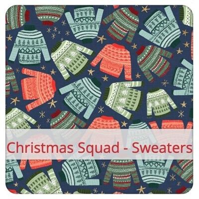 Reusable Baguette Bag, 60 cm x 16 cm, cotton fabric, pattern: Christmas Squad - Sweaters