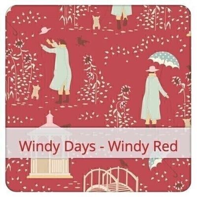Sac à Baguette réutilisable, 60 cm x 16 cm, tissu coton, motif: Windy Days - Windy Red