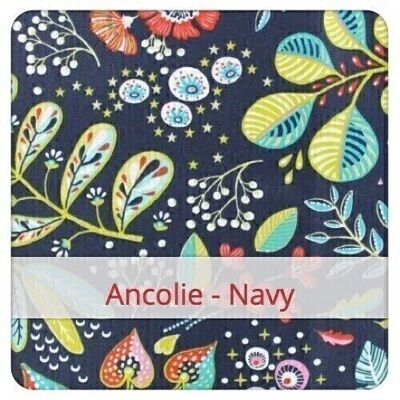 Sac à Baguette Duo réutilisable, 60 cm x 28 cm, tissu coton, motif: Ancolie - Navy