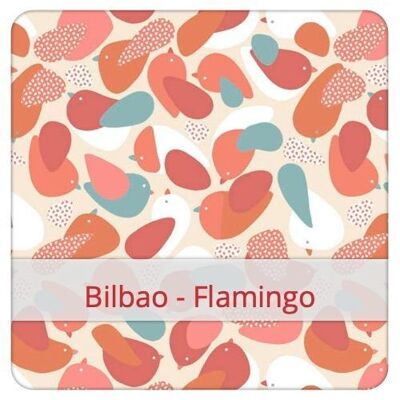 Sac à Baguette Duo réutilisable, 60 cm x 28 cm, tissu coton, motif: Bilbao - Flamingo