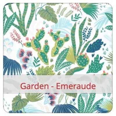 Reusable Duo Baguette Bag, 60 cm x 28 cm, cotton fabric, pattern: Garden - Emerald