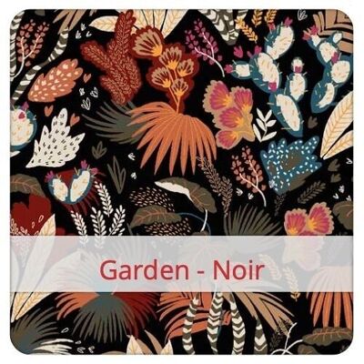 Reusable Duo Baguette Bag, 60 cm x 28 cm, cotton fabric, pattern: Garden - Black