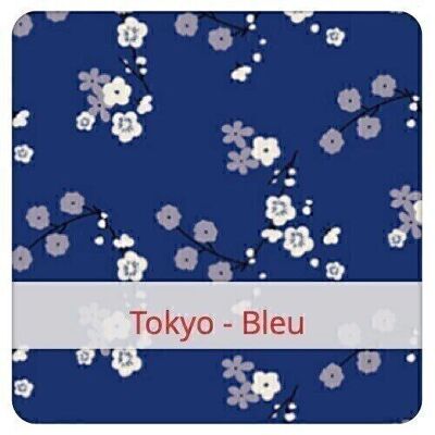 Sac à Baguette Duo réutilisable, 60 cm x 28 cm, tissu coton, motif: Tokyo - Bleu