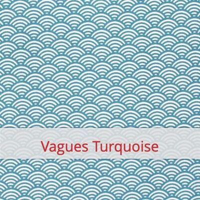 Sac à Baguette Duo réutilisable, 60 cm x 28 cm, tissu coton, motif: Vagues Turquoise