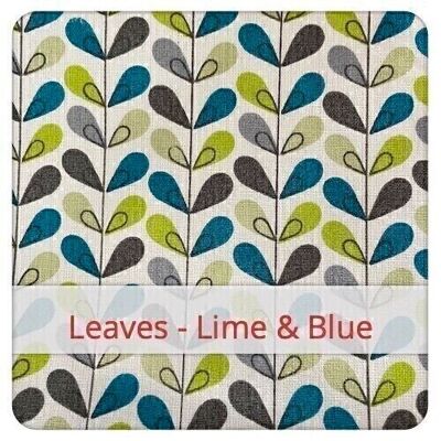 Sacchetto riutilizzabile per il pane, 36 cm x 30 cm, tessuto di cotone, motivo: Foglie - Lime e Blu