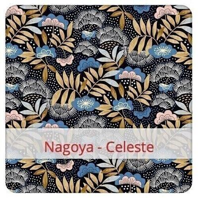 Bolsa de pan reutilizable, 36 cm x 30 cm, tela de algodón, patrón: Nagoya - Celeste