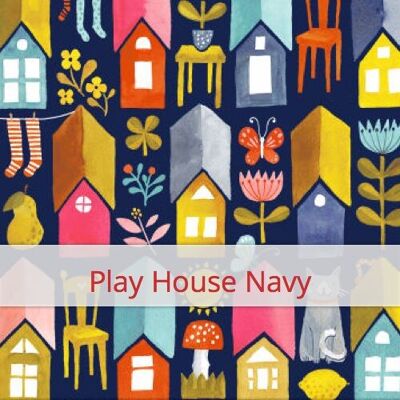 Sac à Pain réutilisable, 36 cm x 30 cm, tissu coton, motif: Play House Navy