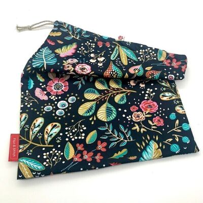 Grande sacchetto riutilizzabile per il pane, 45 cm x 35 cm, tessuto di cotone, fantasia: Columbine - Blu navy