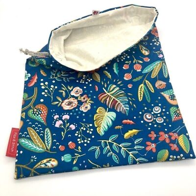 Grande sacchetto riutilizzabile per il pane, 45 cm x 35 cm, tessuto di cotone, motivo: Columbine - Royal