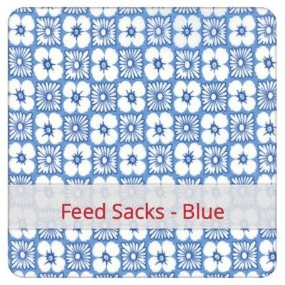 Sac à Pain Grand réutilisable, 45 cm x 35 cm, tissu coton, motif: Feed Sacks - Blue