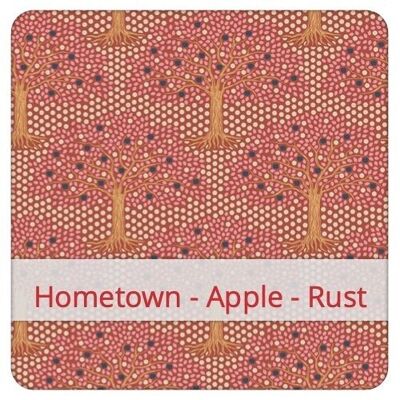 Large reusable bread bag, 45 cm x 35 cm, cotton fabric, pattern: Hometown - Apple - Rust