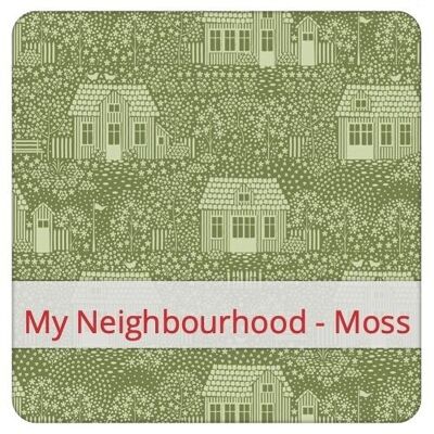 Large reusable bread bag, 45 cm x 35 cm, cotton fabric, pattern: My Neighbourhood - Moss