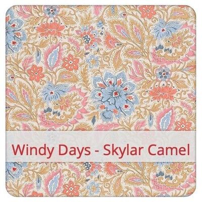 Large reusable bread bag, 45 cm x 35 cm, cotton fabric, pattern: Windy Days - Skylar Camel