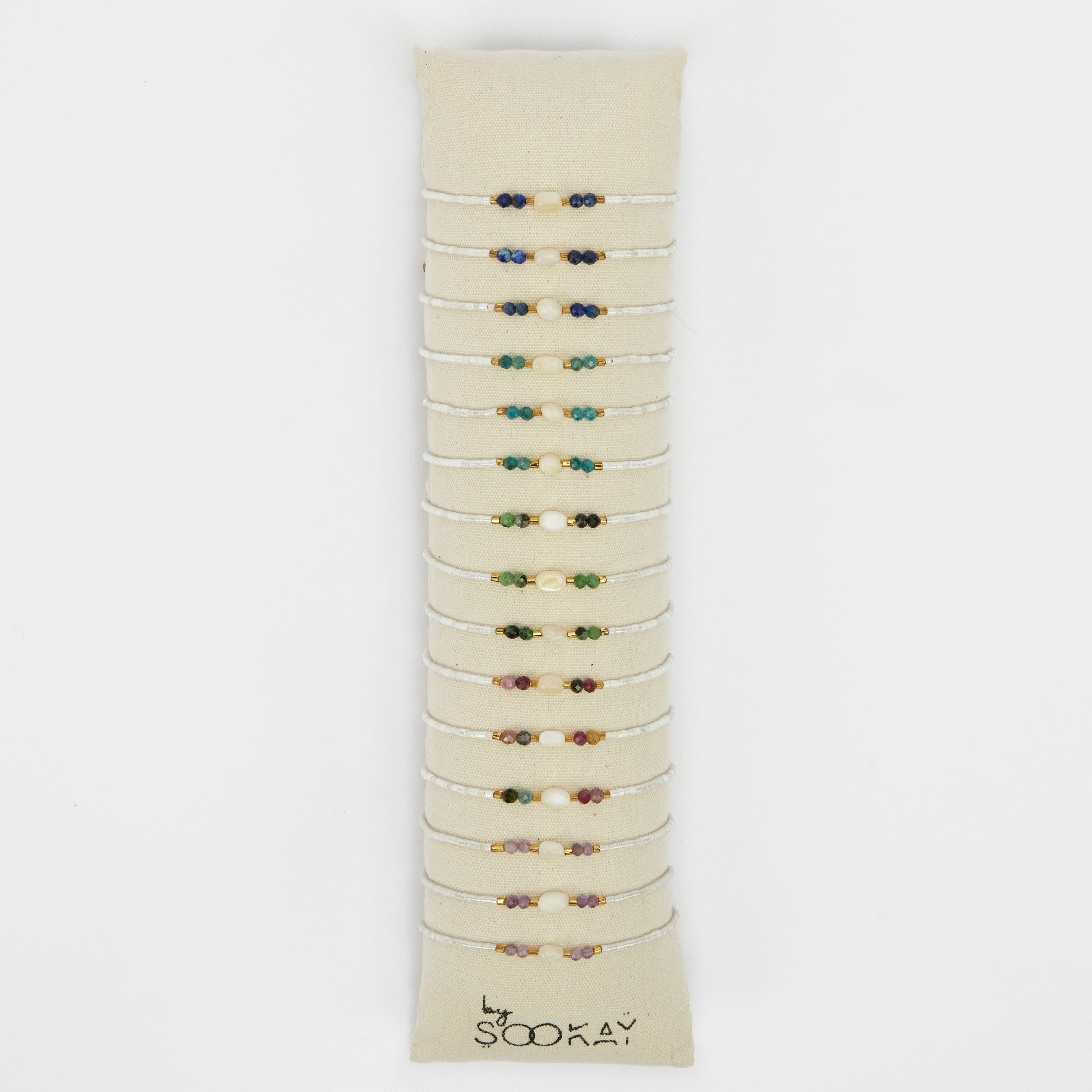 Bracciale in madreperla grezza autentica, pietre naturali sfaccettate e luminose perle giapponesi bianche