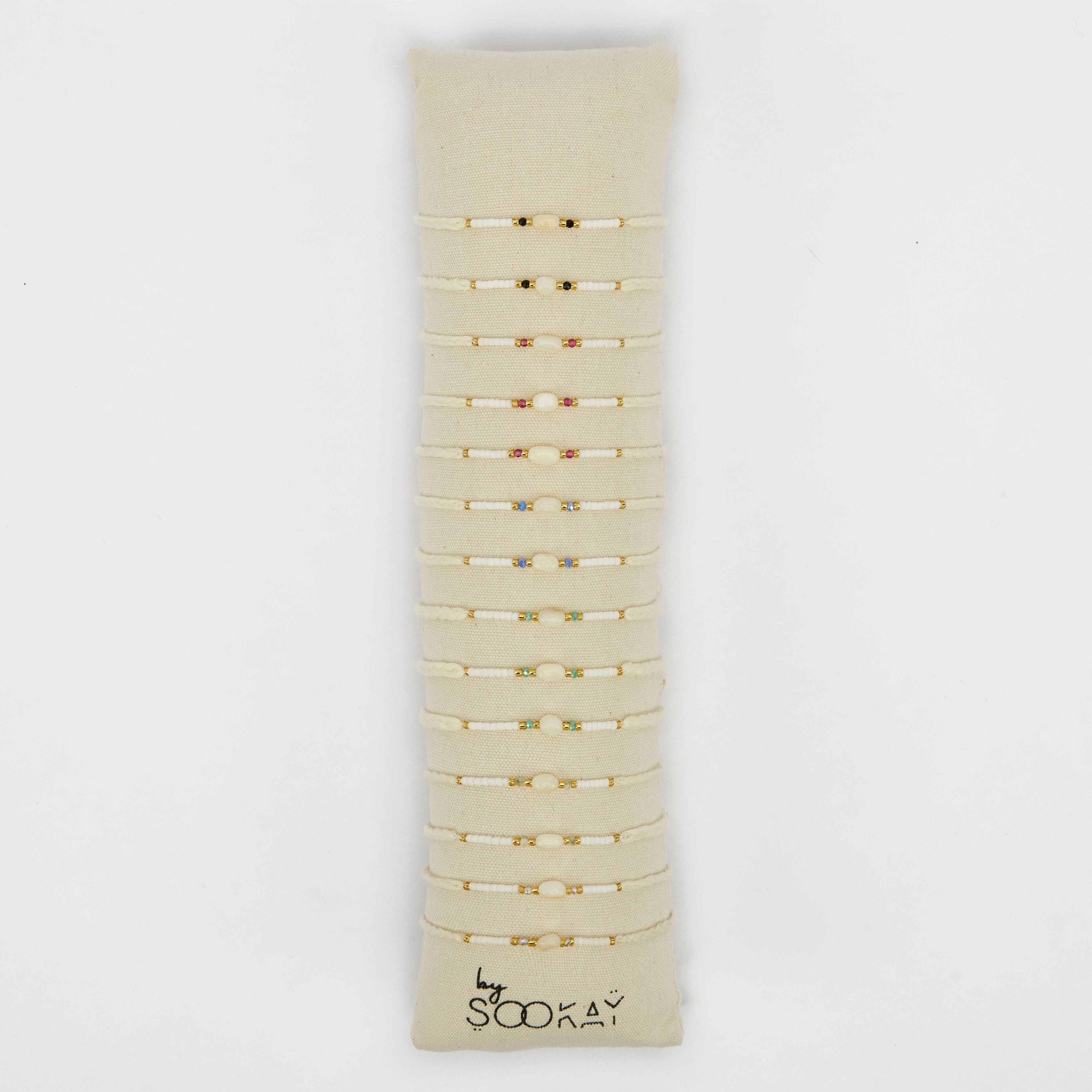 Bracciali in filo di cotone intrecciato con vera madreperla grezza, perle di cristallo sfaccettate, perle giapponesi