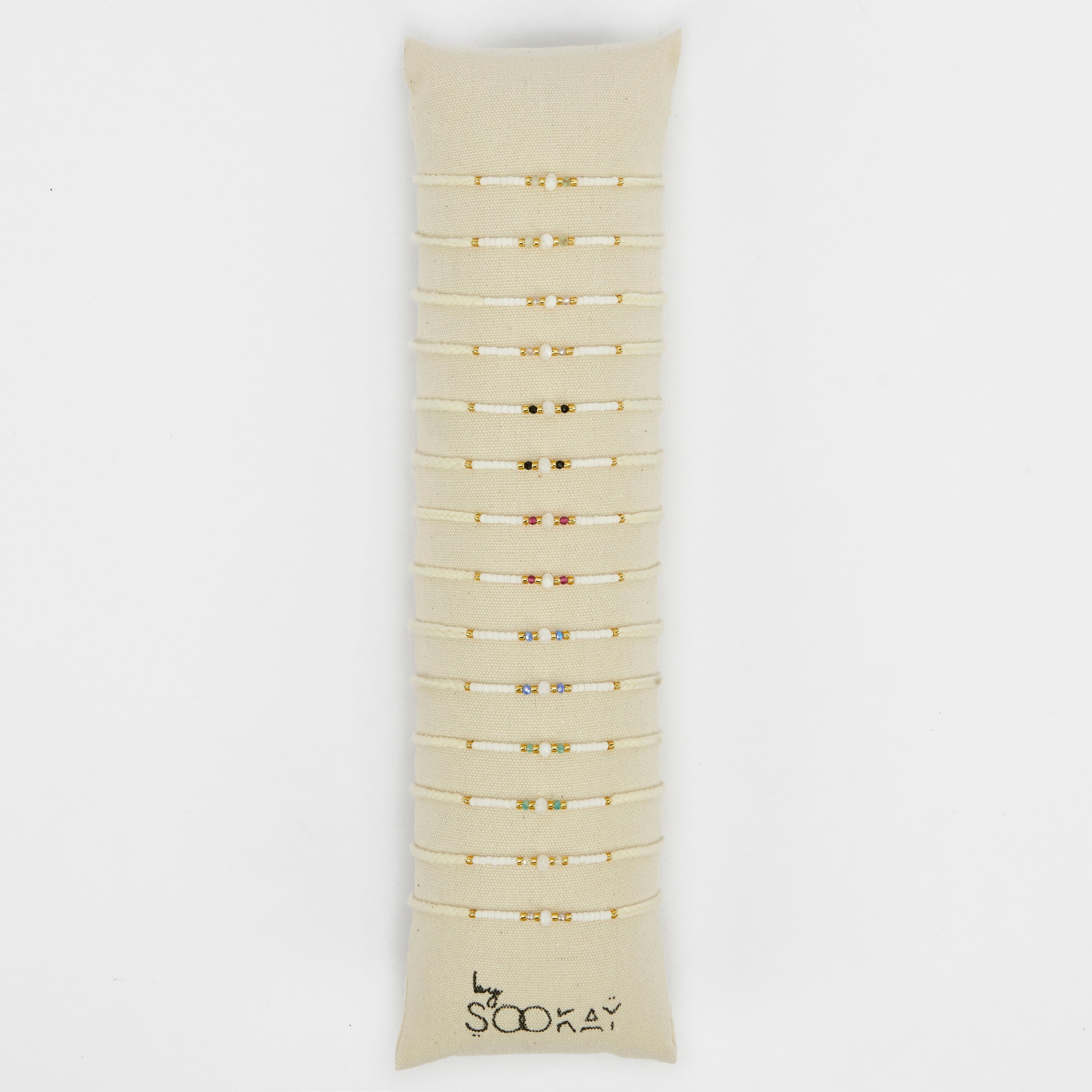 Bracciali in filo di cotone intrecciato con madreperla ellittica autentica, perle di cristallo sfaccettate, perle giapponesi