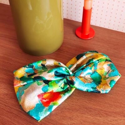 Headband CASSIA / bandeau cheveux femme en polyester imprimé fleuri vert jaune orange