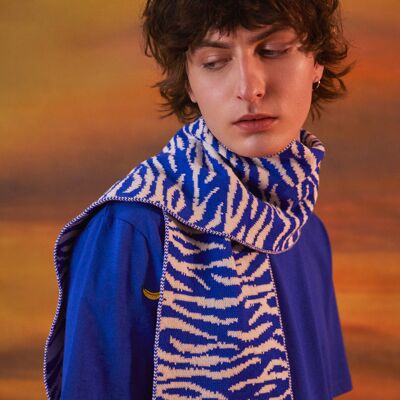 Bufanda de lana de tigre y cachemir azul eléctrico