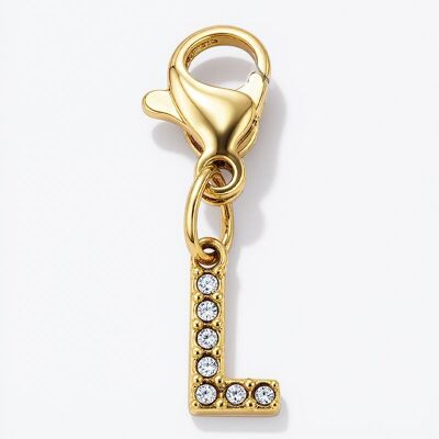 Charm-L de acero inoxidable con diamantes de imitación