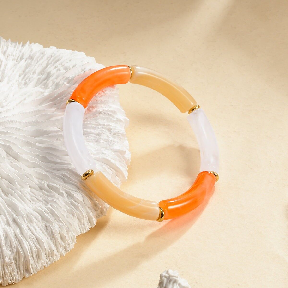 Bracciale elastico in resina color beige triplo