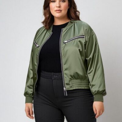 Plus size khaki bomber jacket (C6535&KAKI)