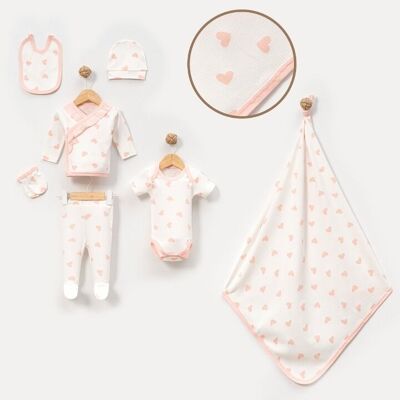 Conjunto de 7 piezas para bebé niña recién nacida con estampado de corazones