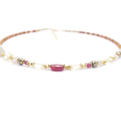 Collana di citrino con giada rosa, agata ed ematite