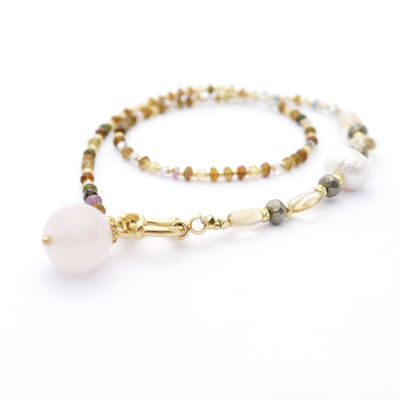 Collier multicolore en péridot naturel avec citrine et perle
