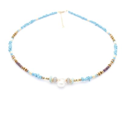 Collar de turquesa con piedra labradorita y perla barroca