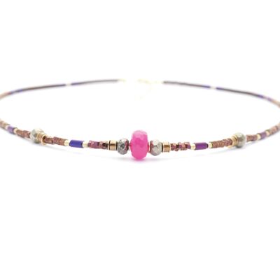 Pink Jade Stone Necklace With Hematite